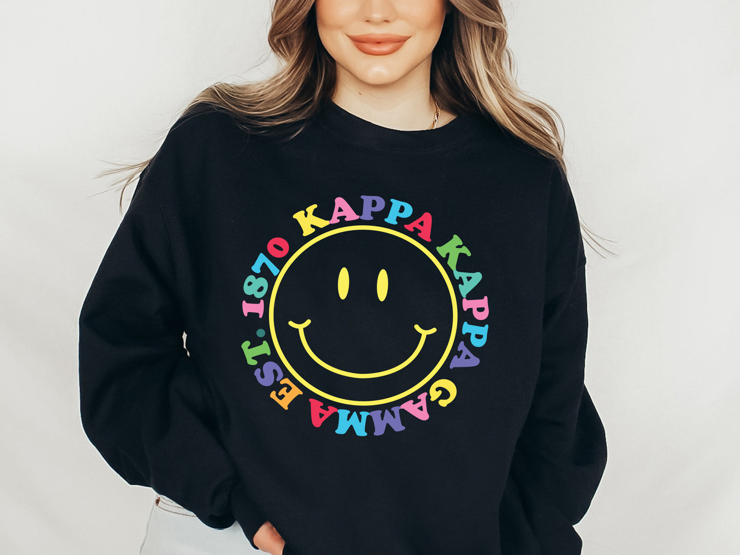 Kappa Kappa Gamma Radiating Smiley Face Sorority Sweatshirt _ 3246g