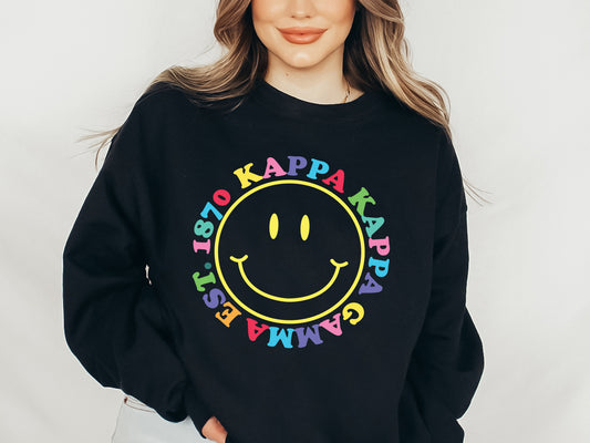 Kappa Kappa Gamma Radiating Smiley Face Sorority Sweatshirt _ 3246g
