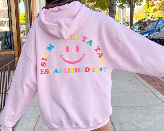 Sigma Delta Tau Gleaming Smiley Face Sorority Hoodie _ 33071g