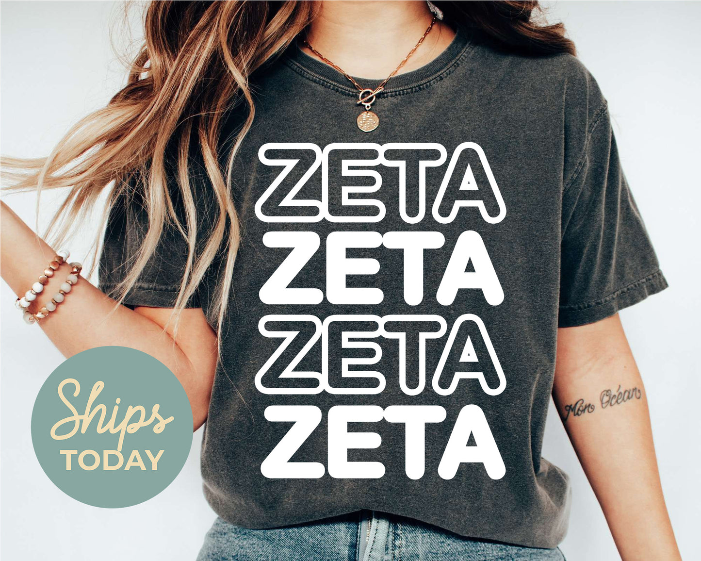 Zeta Tau Alpha Bold Bubble Letter Sorority T-shirt _ 2237g