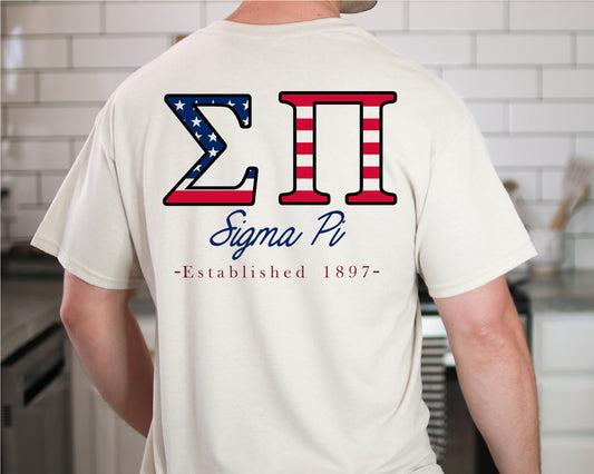 Sigma Pi USA Flag Letters Fraternity T-shirt _ 33447g