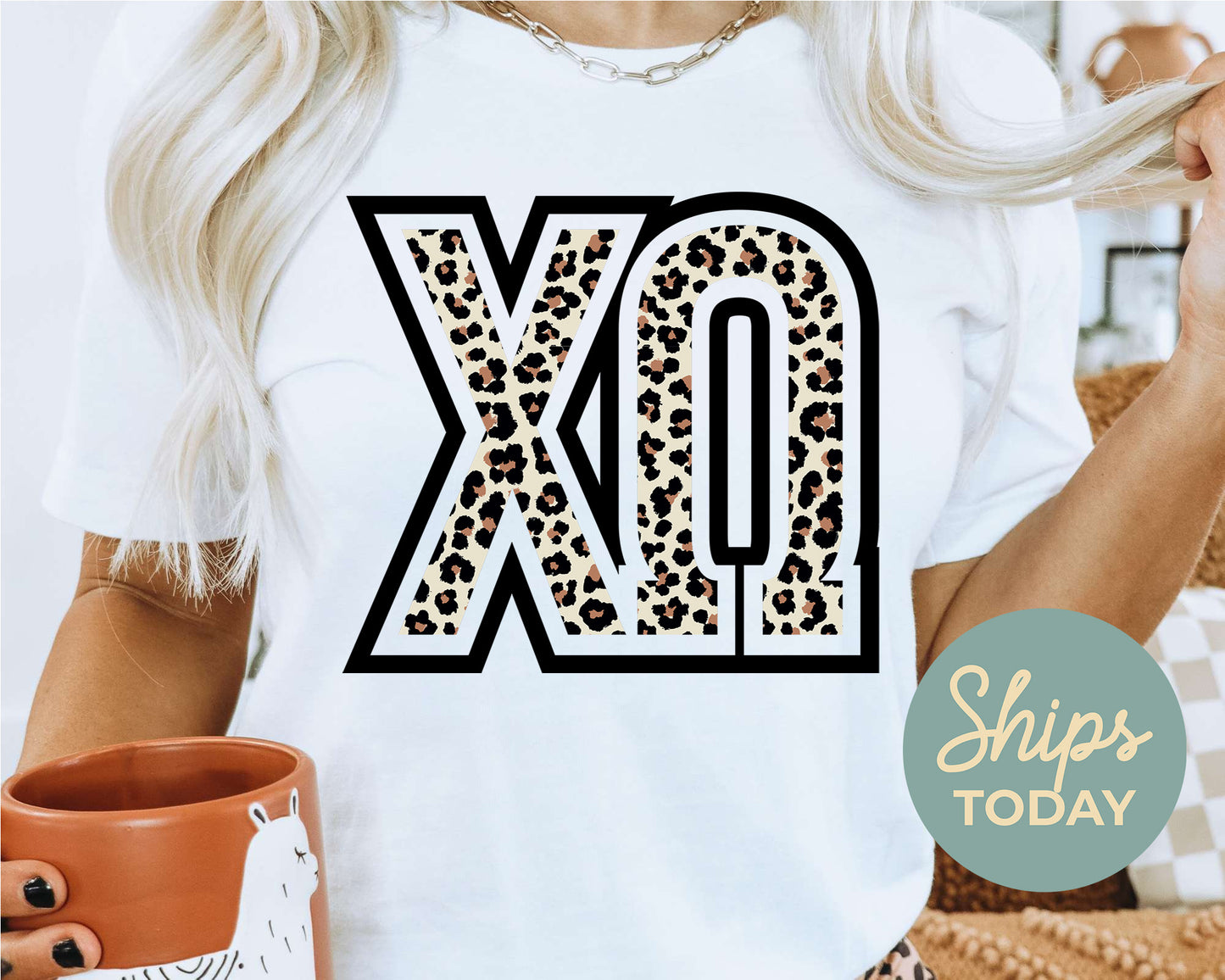 Chi Omega Leopard Greek Letters Sorority T-shirt _ 30444g
