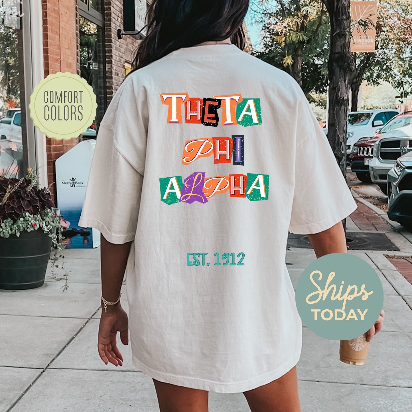 Theta Phi Alpha Letter Cuts Comfort Colors Sorority T-shirt _ 35910g