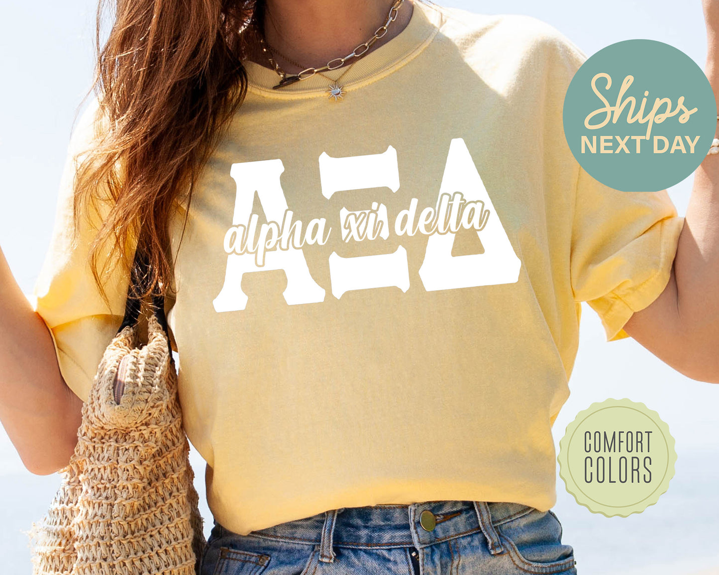 Alpha Xi Delta Sliced White Letters Comfort Colors Sorority T-shirt _ 2246g