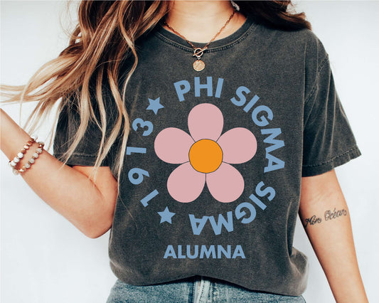 Phi Sigma Sigma Floral Alumna Sorority T-shirt _ 2570g