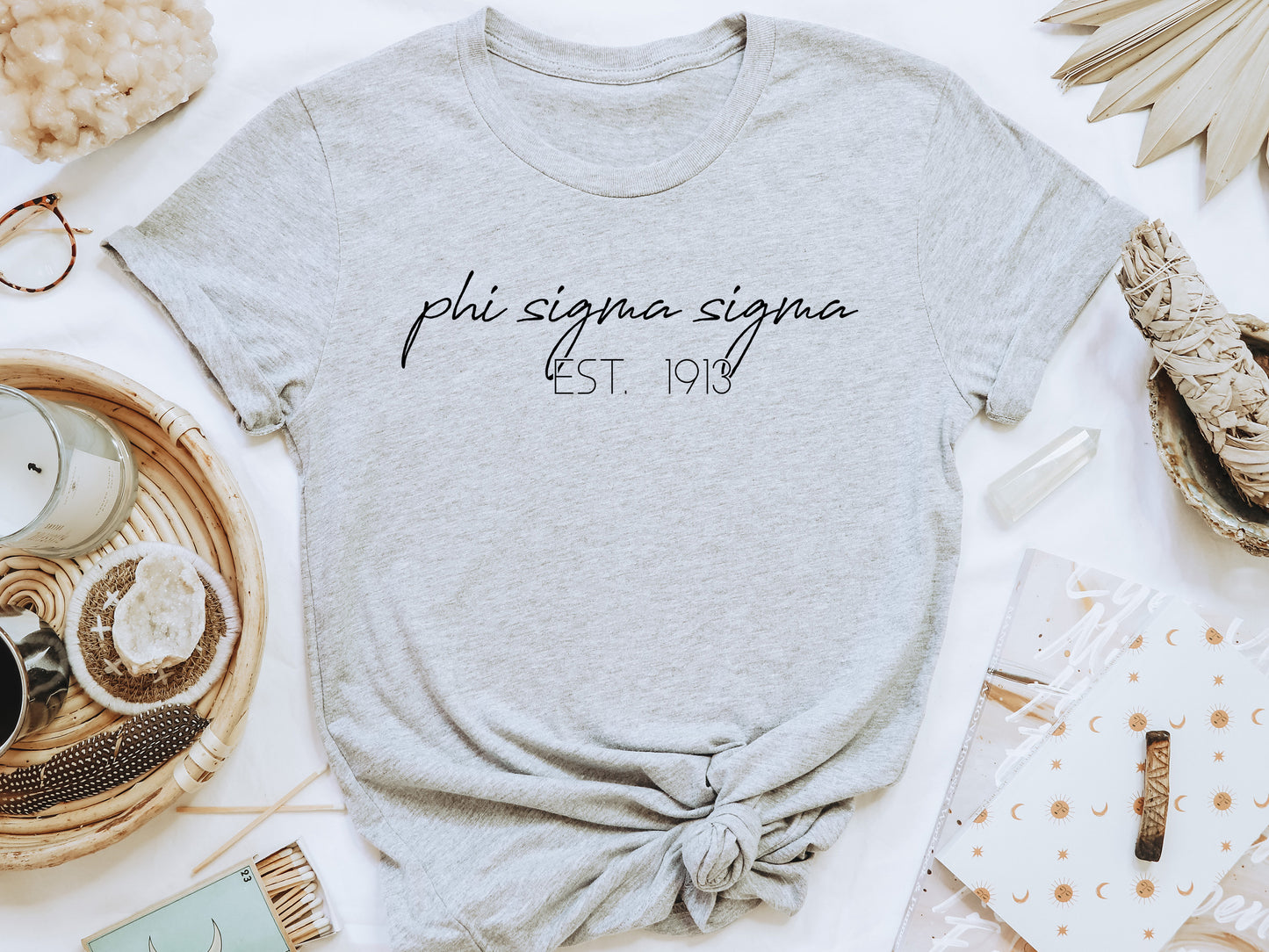 Phi Sigma Sigma Black Calligraphy Sorority T-shirt _ 2336g