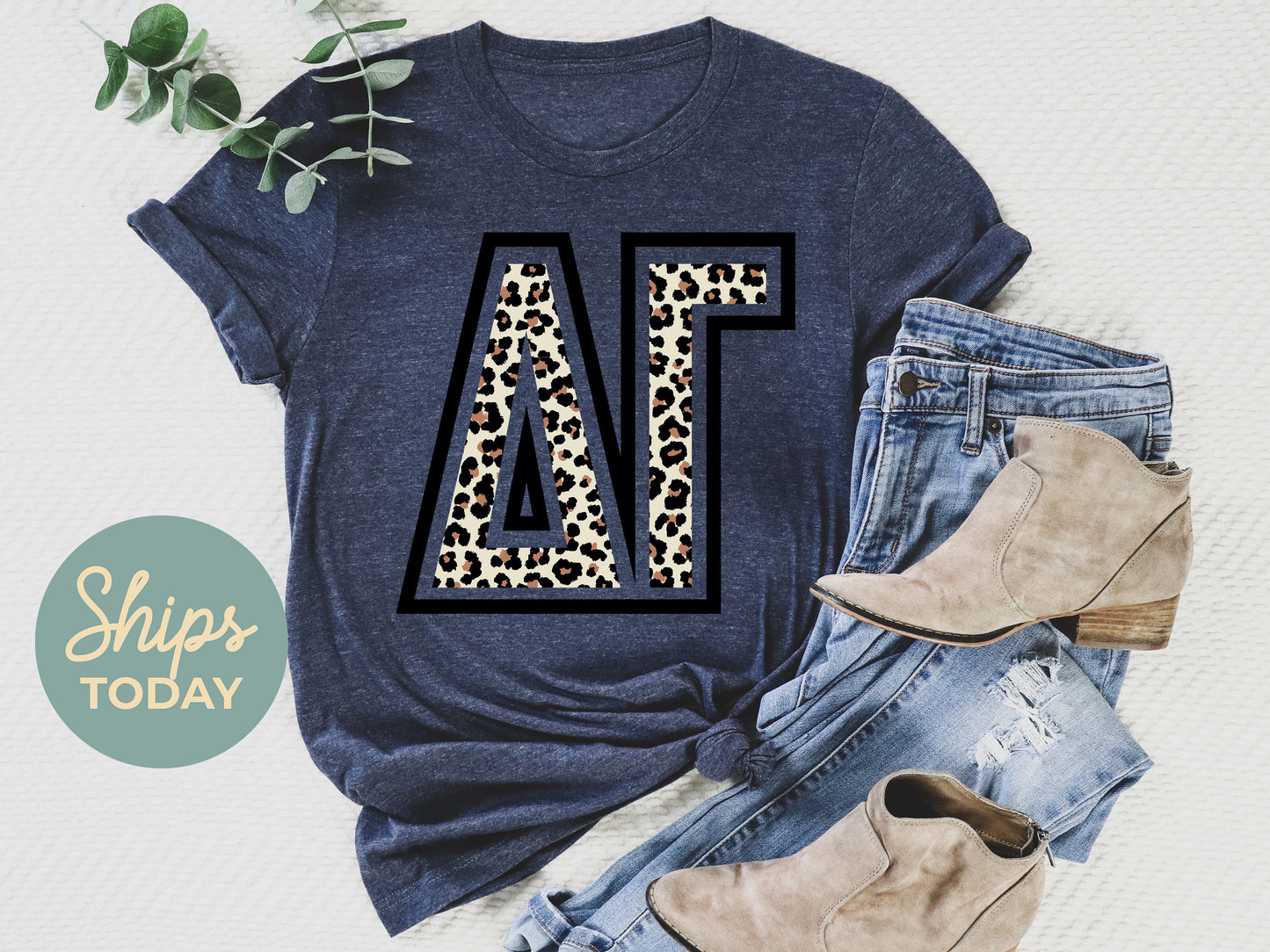 Delta Gamma Leopard Greek Letters Sorority T-shirt _ 30446g