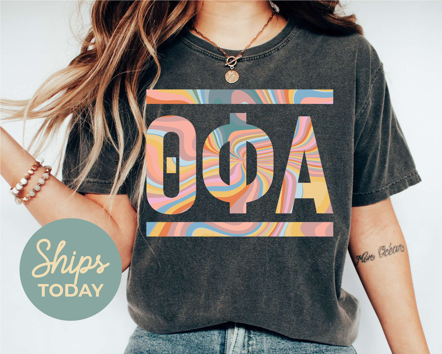 Theta Phi Alpha Multicolor Letters Sorority T-shirt _ 30485g
