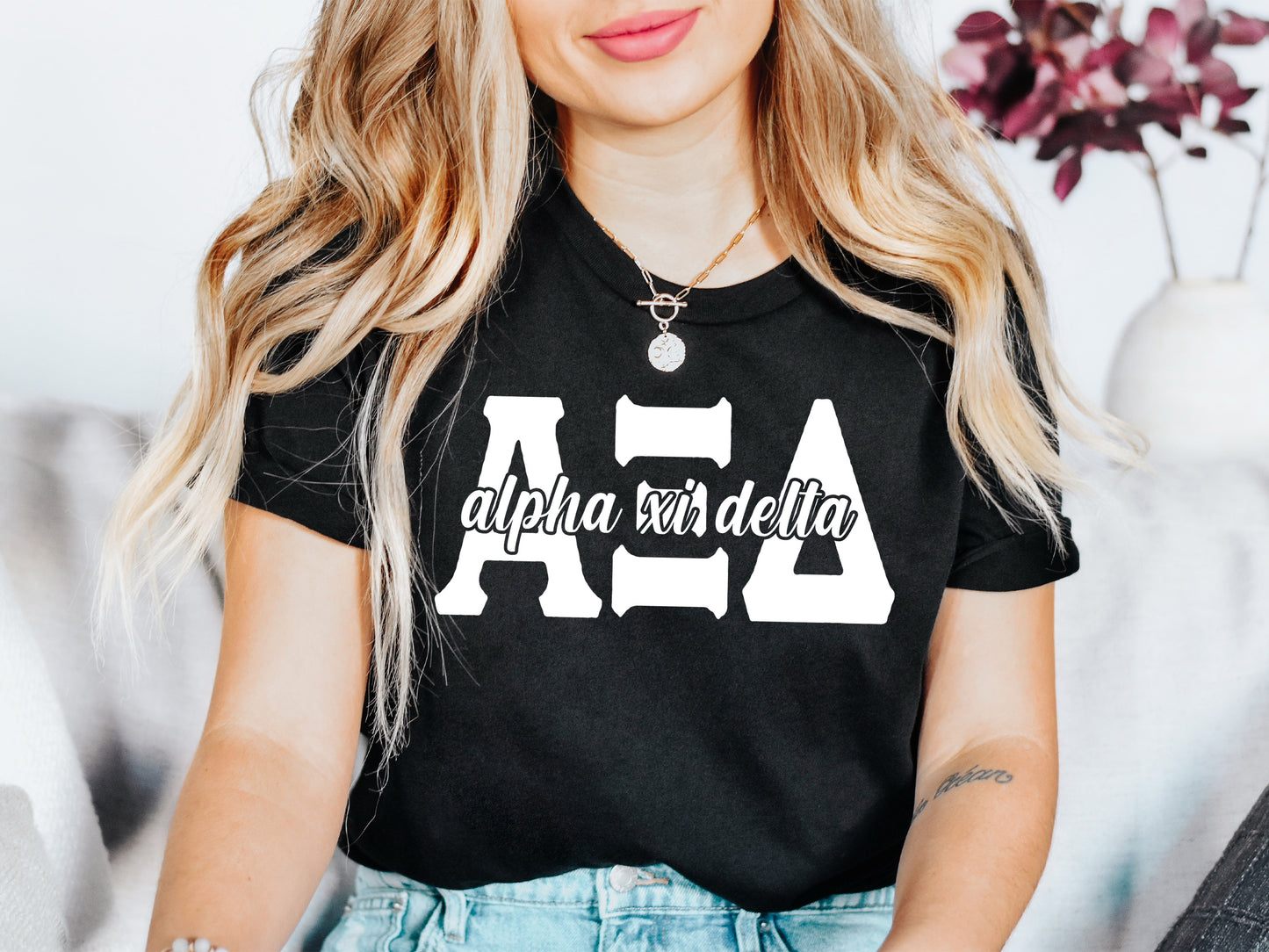 Alpha Xi Delta Sliced White Letters Sorority T-shirt _ 2246g