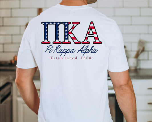 Pi Kappa Alpha USA Flag Letters Fraternity T-shirt _ 33441g