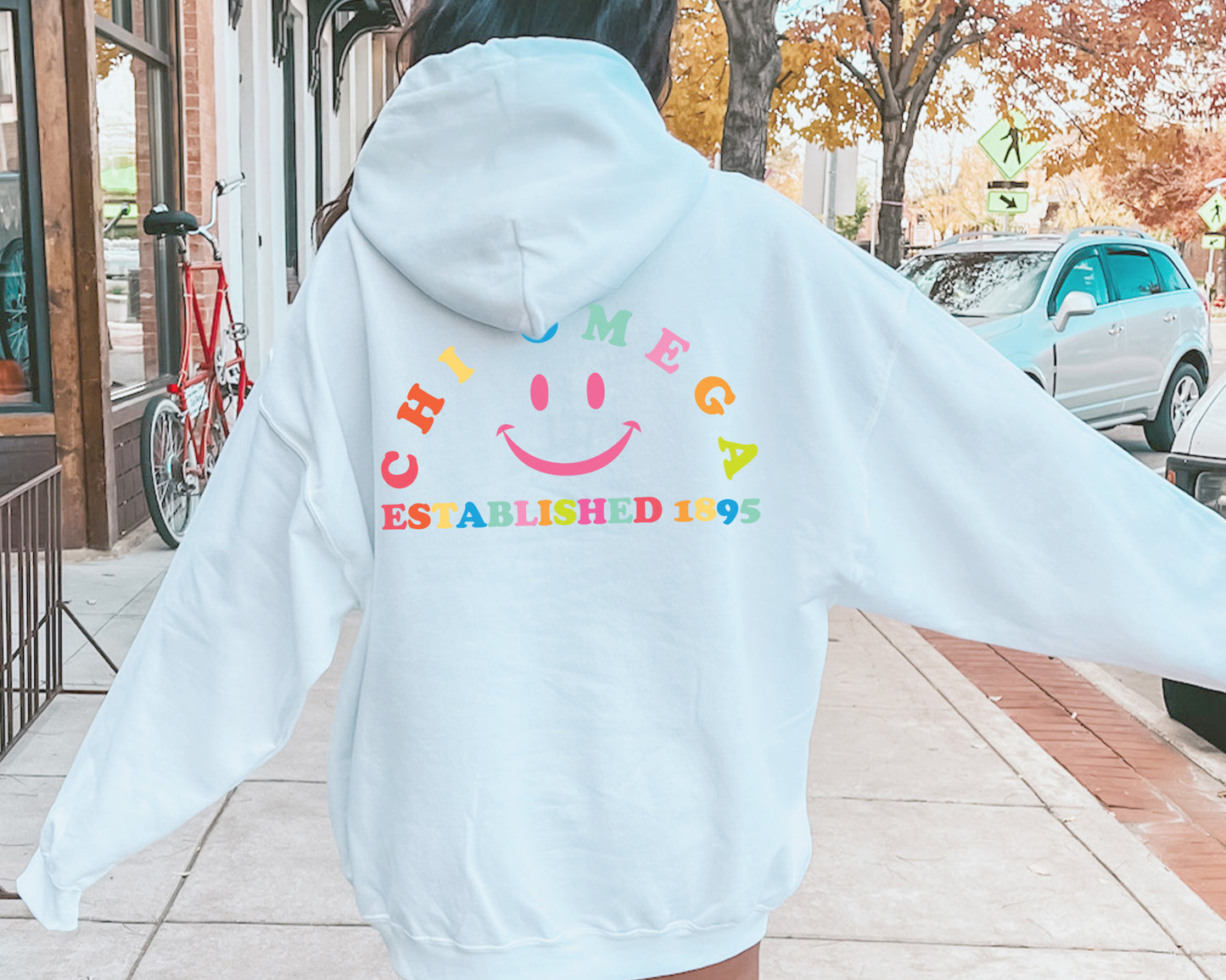 Chi Omega Gleaming Smiley Face Sorority Hoodie _ 33059g