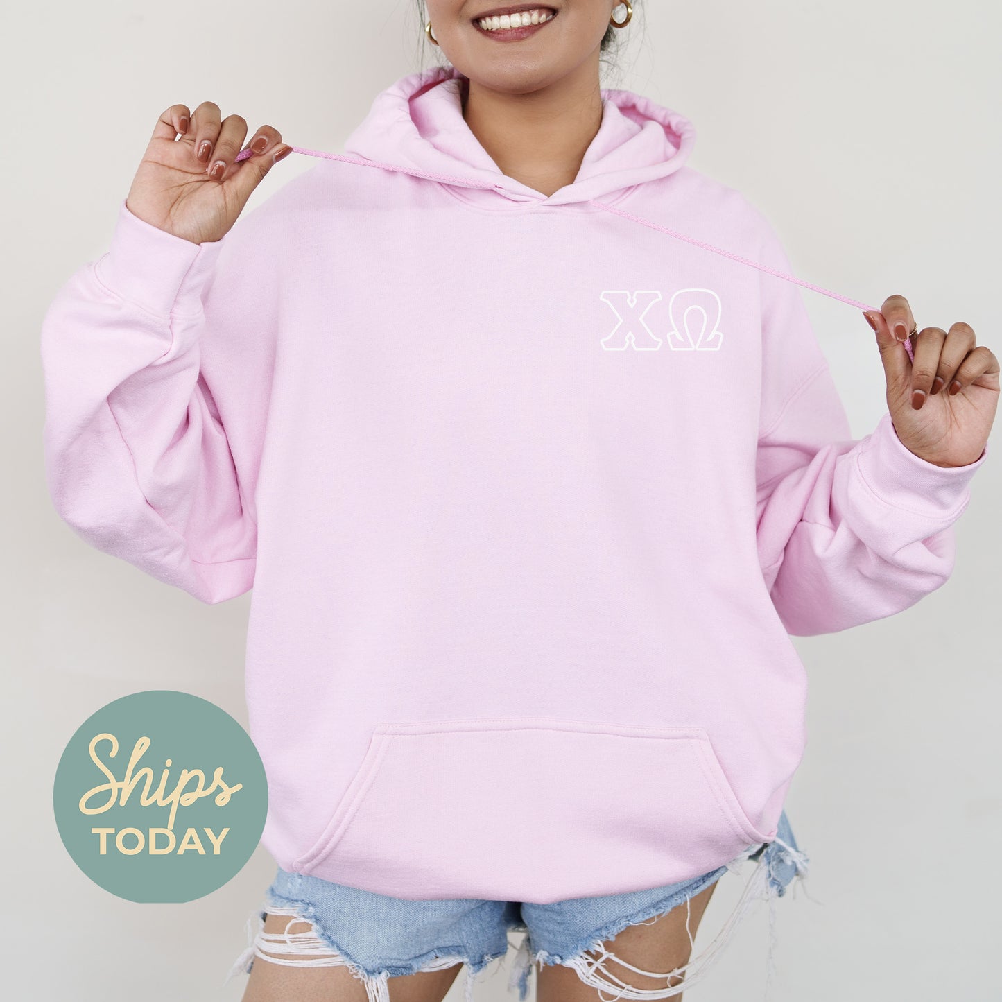 Chi Omega Outlined Letters Sorority Hoodie _ 39043g