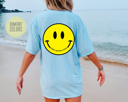 Alpha Gamma Delta Smiley Face Comfort Colors Sorority T-shirt_ 32845g