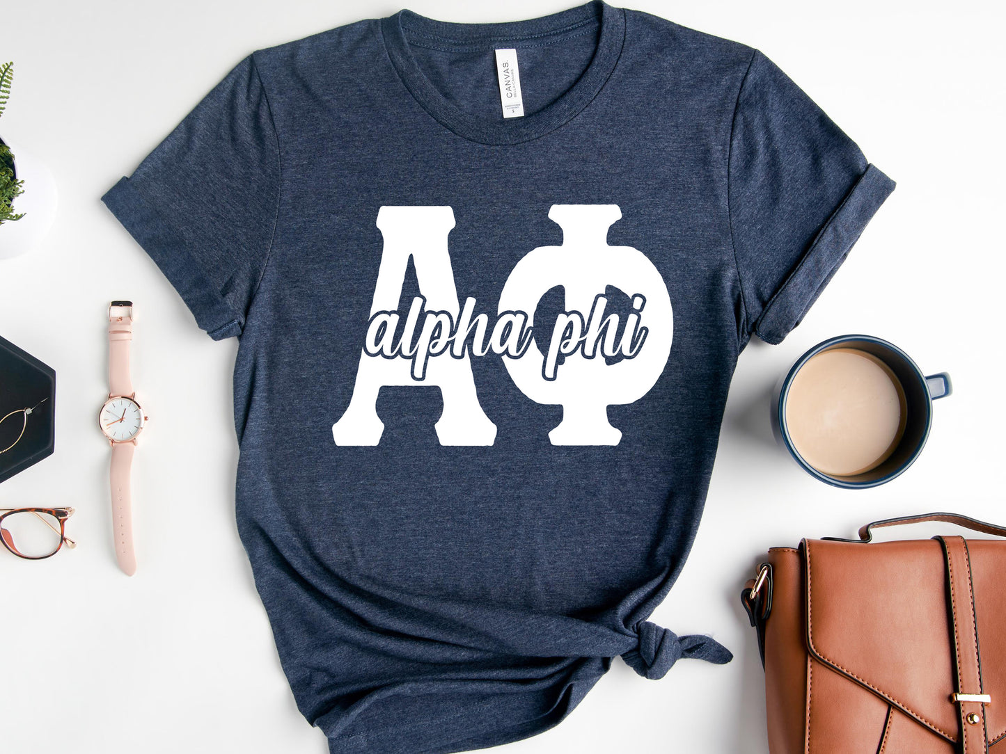 Alpha Phi Sliced White Letters Sorority T-shirt _ 2243g
