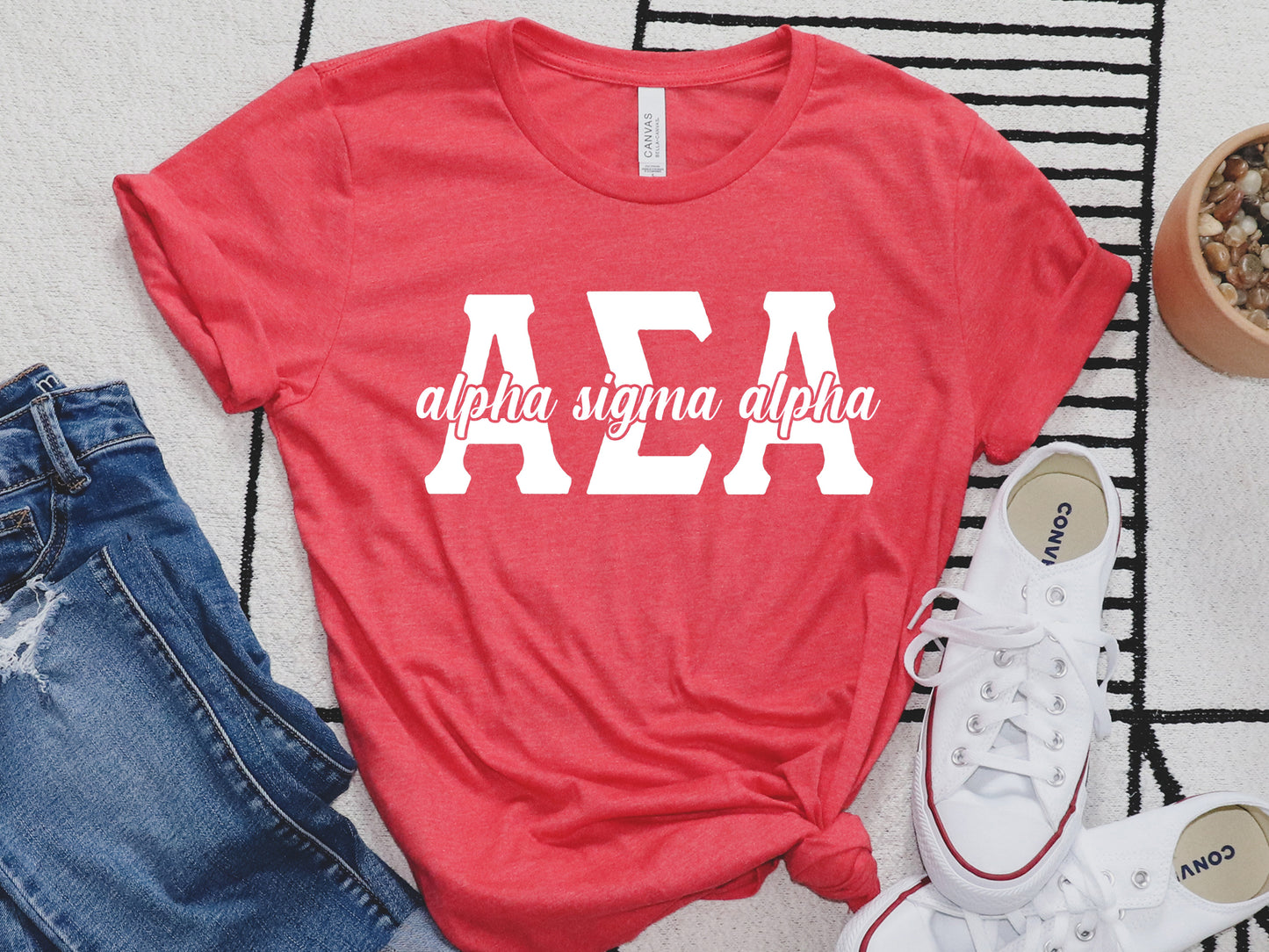 Alpha Sigma Alpha Sliced White Letters Sorority T-shirt _ 2244g