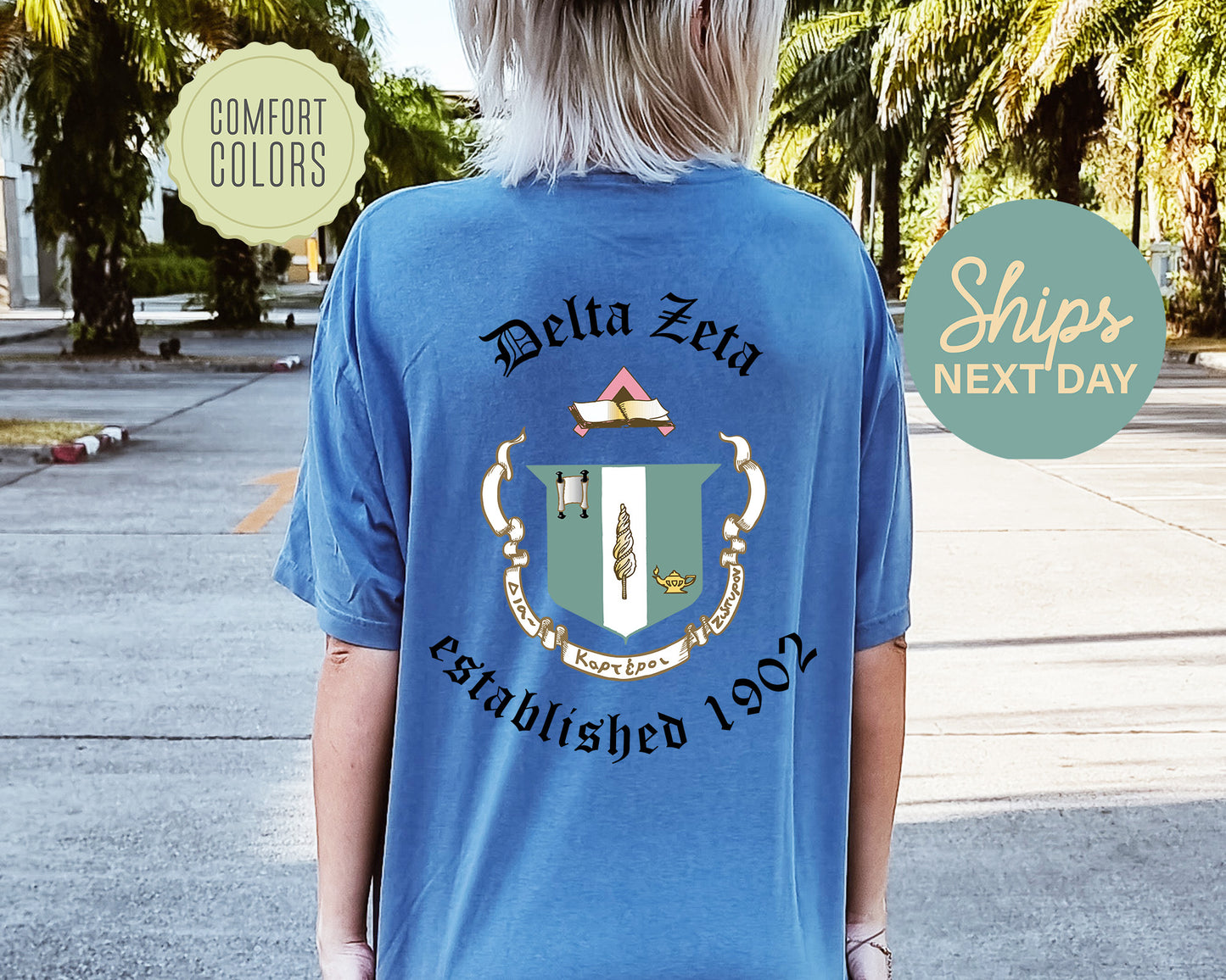 Delta Zeta Old English Crest Comfort Colors Sorority T-shirt _ 32933g