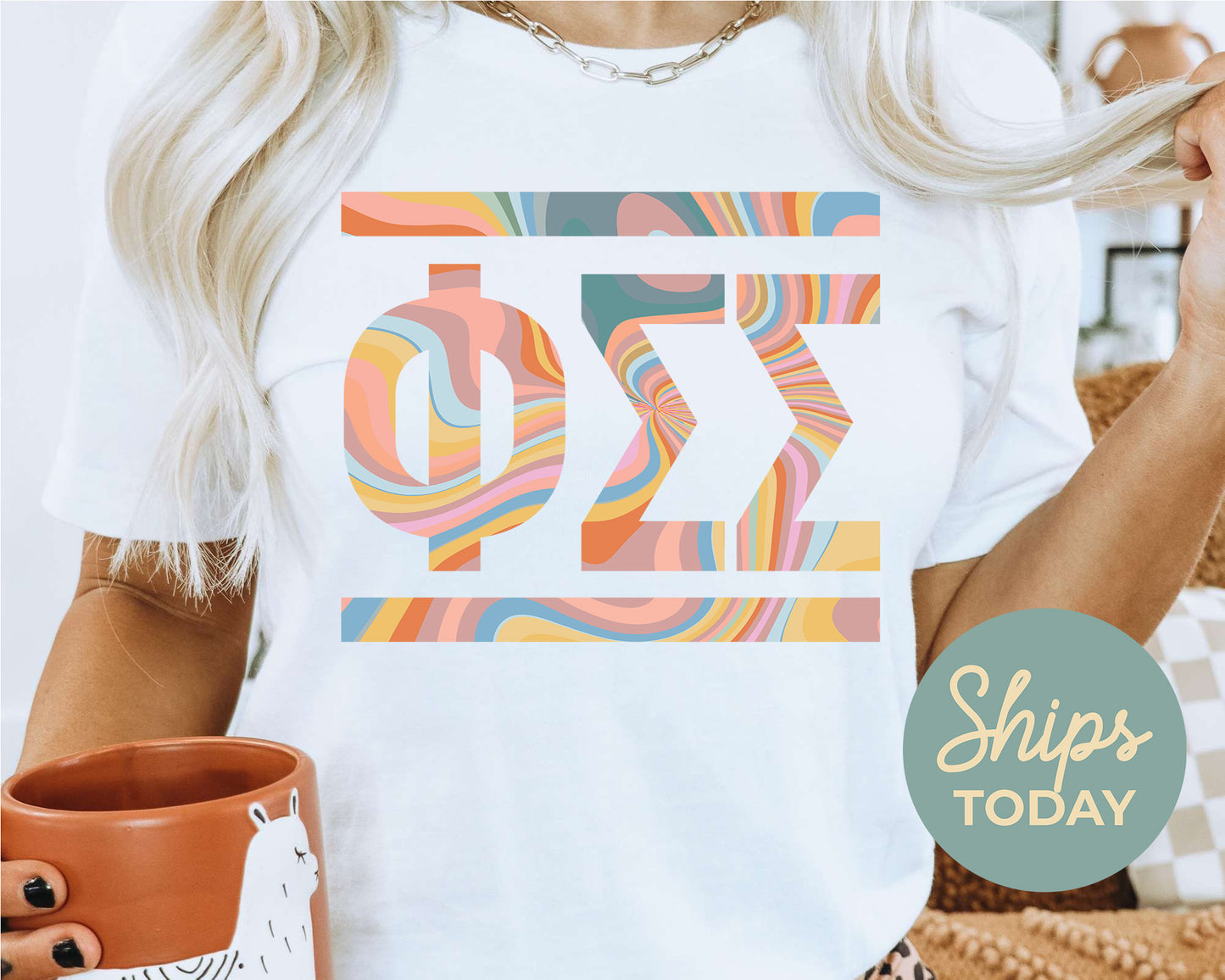 Phi Sigma Sigma Multicolor Letters Sorority T-shirt _ 30480g