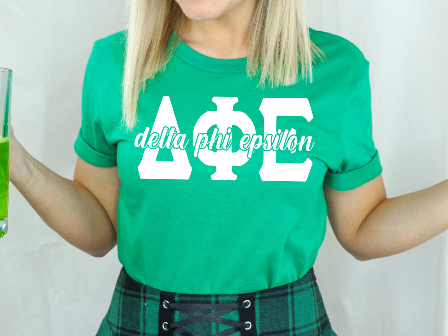 Delta Phi Epsilon Sliced White Letters Sorority T-shirt _ 2250g