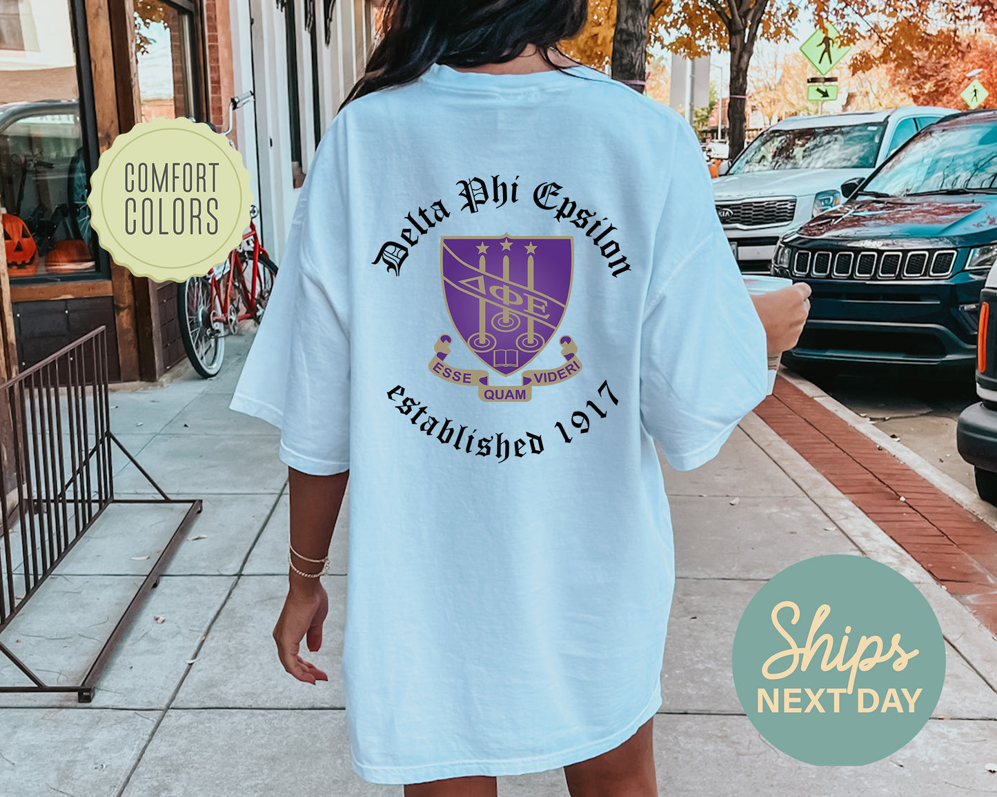 Delta Phi Epsilon Old English Crest Comfort Colors Sorority T-shirt _ 32932g