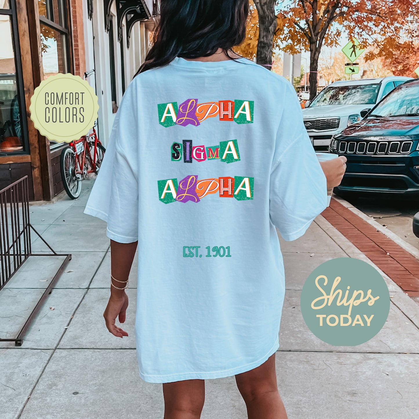 Alpha Sigma Alpha Letter Cuts Comfort Colors Sorority T-shirt _ 35893g