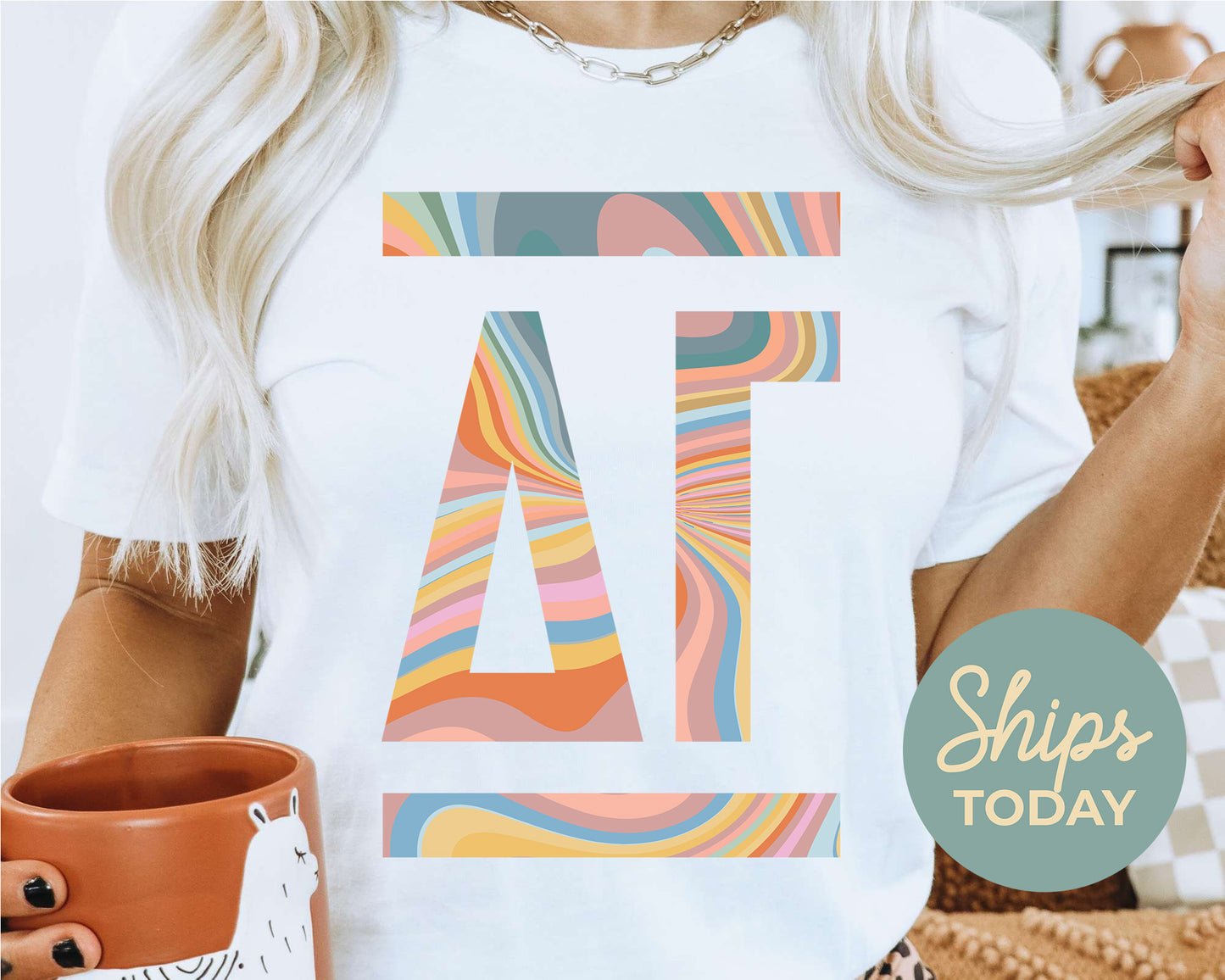 Delta Gamma Multicolor Letters Sorority T-shirt _ 30472g