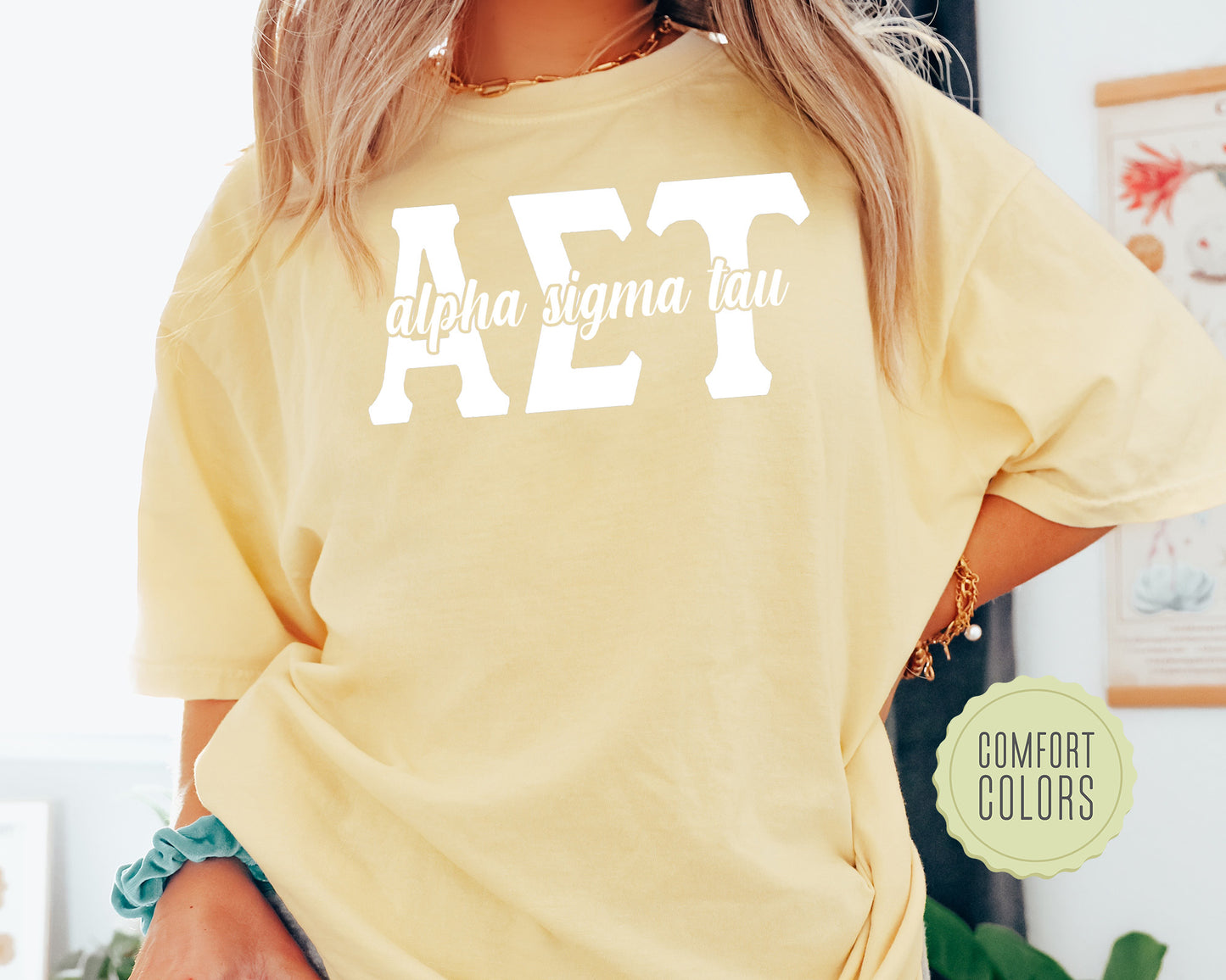 Alpha Sigma Tau Sliced White Letters Comfort Colors Sorority T-shirt _ 2245g