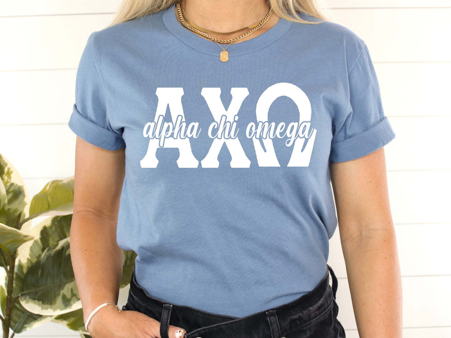 Alpha Chi Omega Sliced White Letters Sorority T-shirt _ 2238g