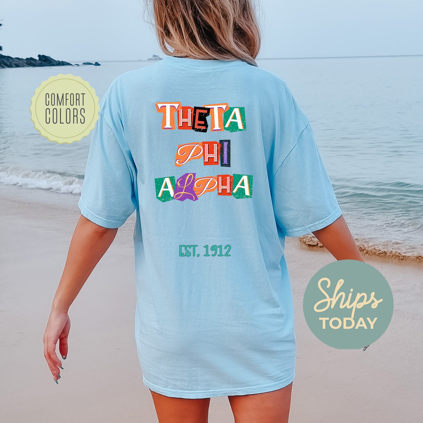 Theta Phi Alpha Letter Cuts Comfort Colors Sorority T-shirt _ 35910g