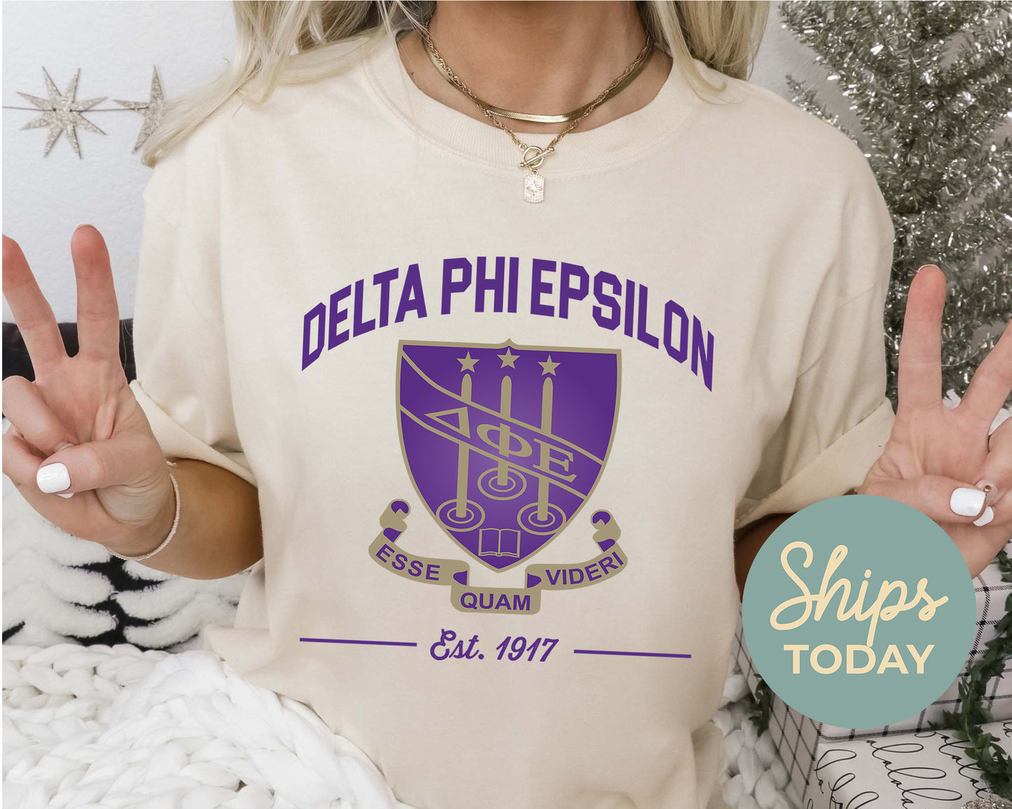 Delta Phi Epsilon Loyalty Crest Sorority T-shirt _ 4432g