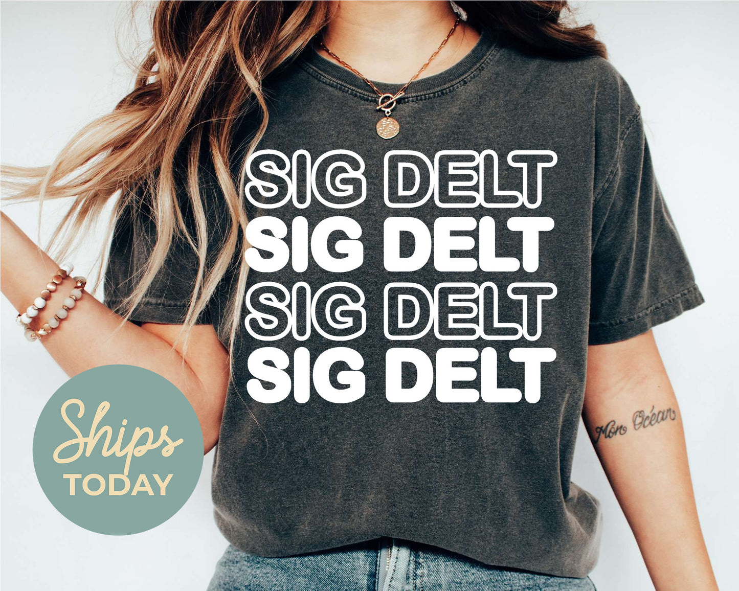 Sigma Delta Tau Bold Bubble Letter Sorority T-shirt _ 2233g