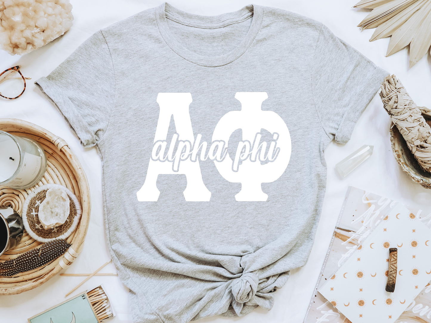 Alpha Phi Sliced White Letters Sorority T-shirt _ 2243g
