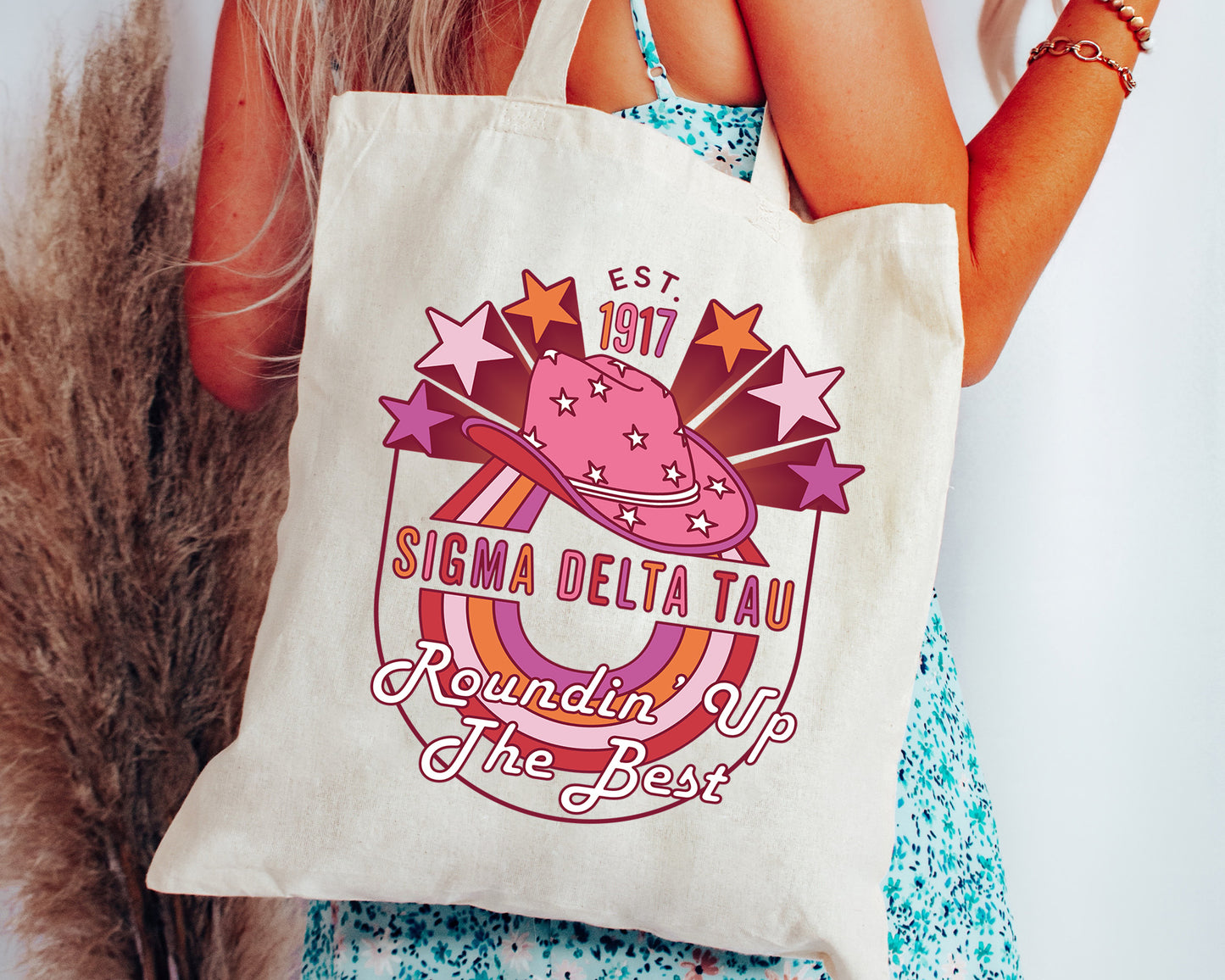 Sigma Delta Tau Roundin' Up the Best Sorority Tote Bag _ 34614g