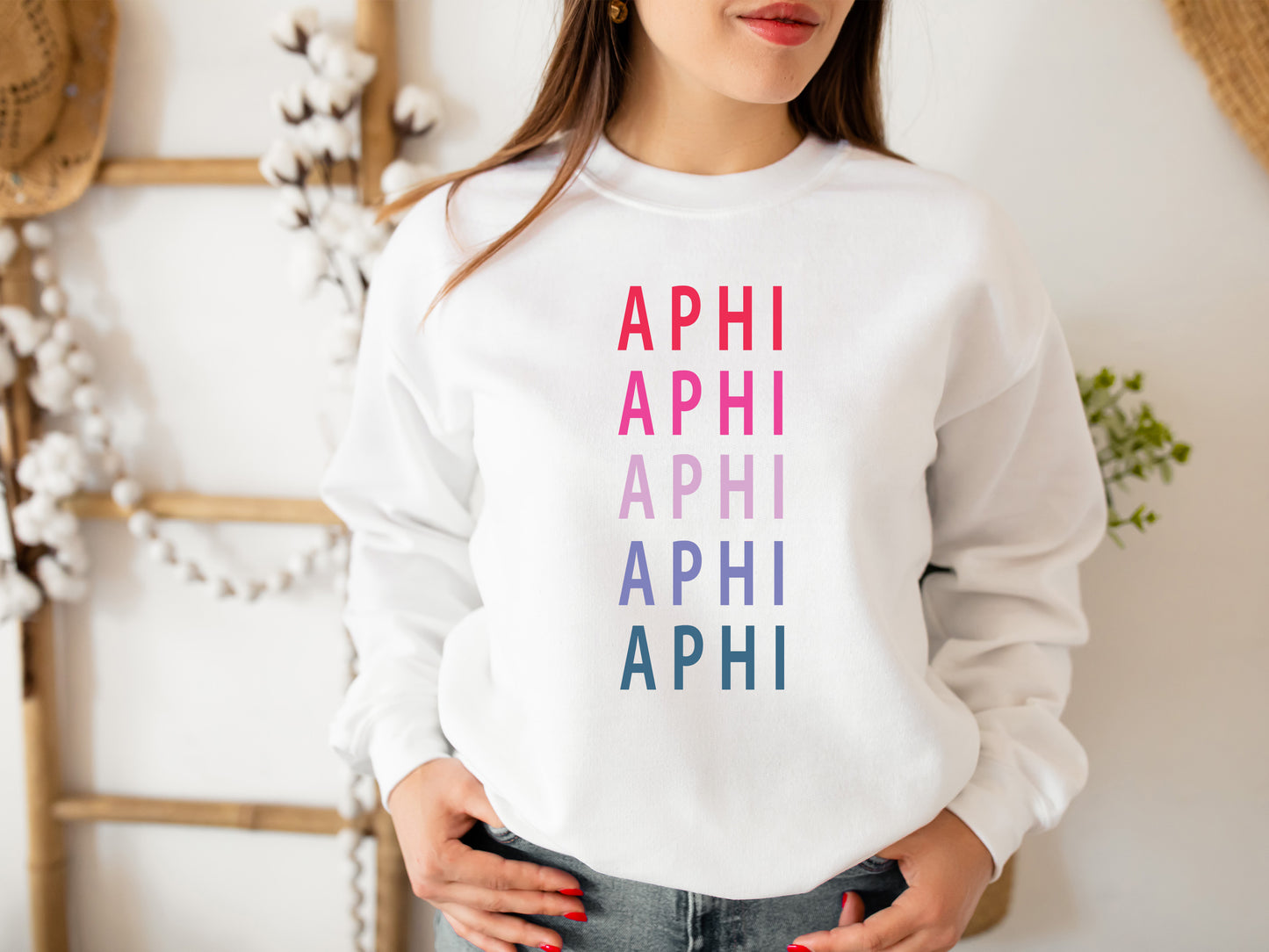 Alpha Phi Bright and Stacked Sorority Sweatshirt _ 5g
