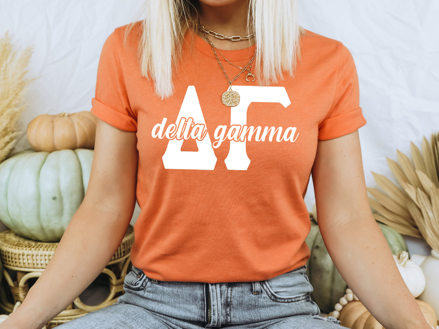 Delta Gamma Sliced White Letters Sorority T-shirt _ 2249g