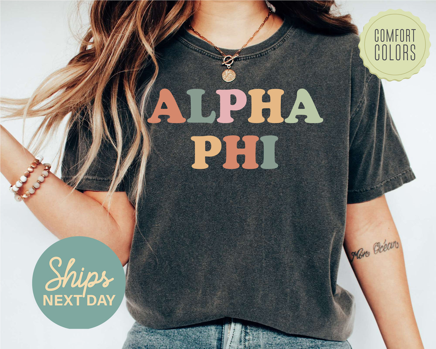 Alpha Phi Bright and Proud Comfort Colors Sorority T-shirt _ 419g