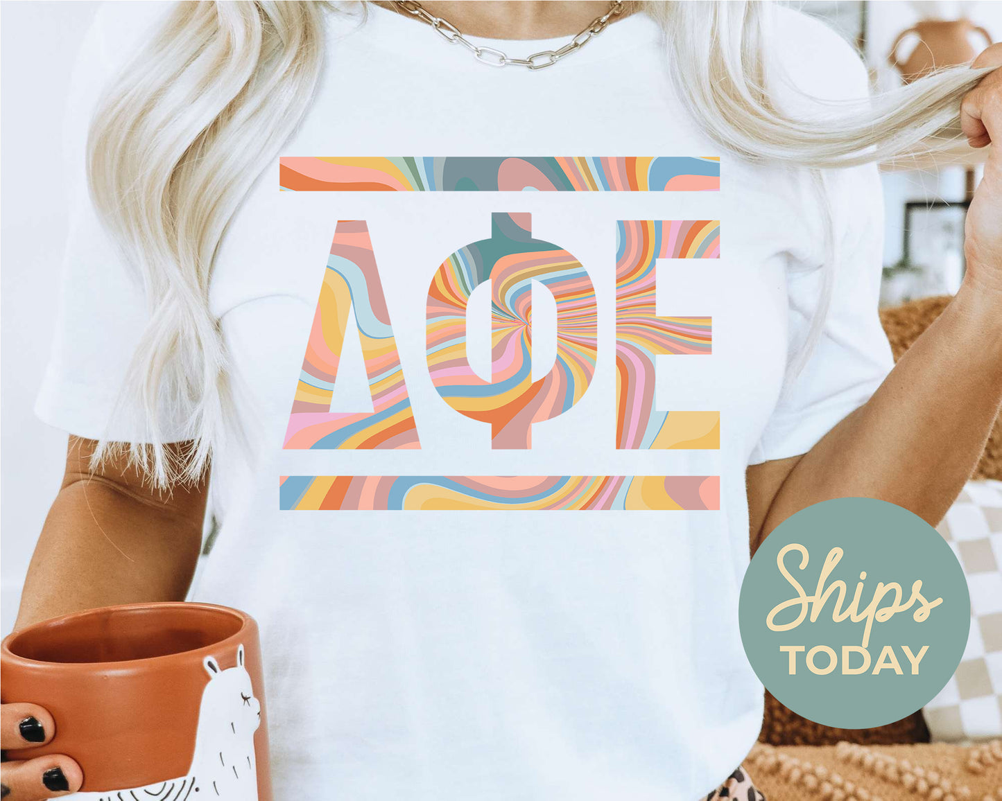 Delta Phi Epsilon Multicolor Letters Sorority T-shirt _ 30473g