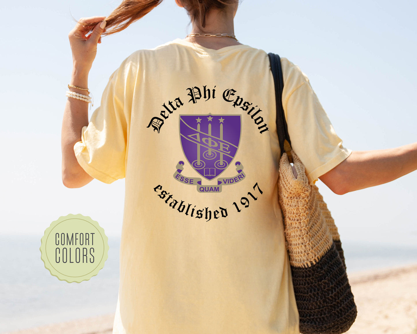 Delta Phi Epsilon Old English Crest Comfort Colors Sorority T-shirt _ 32932g