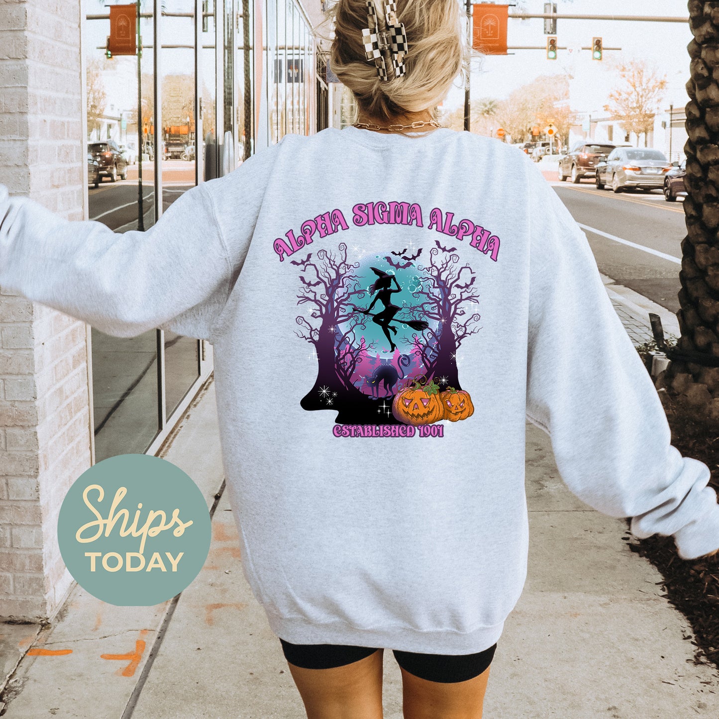 Alpha Sigma Tau Halloween Witch Sorority Sweatshirt _ 36233g