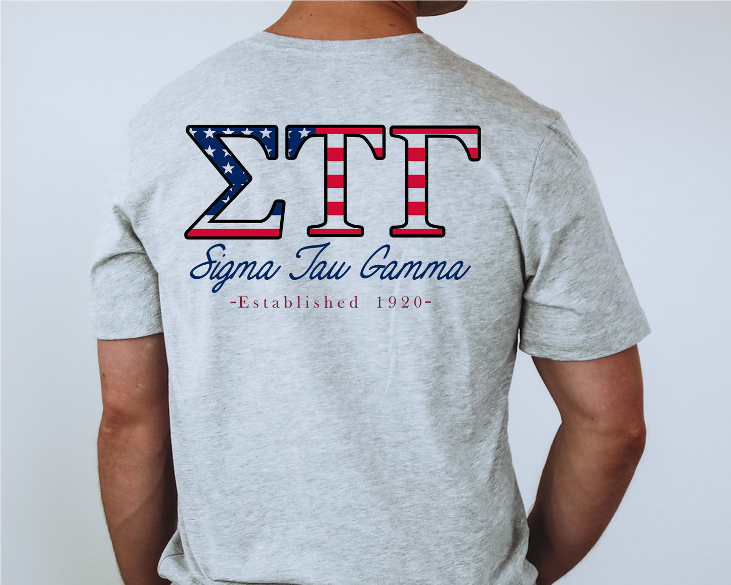 Sigma Tau Gamma USA Flag Letters Fraternity T-shirt _ 33448g