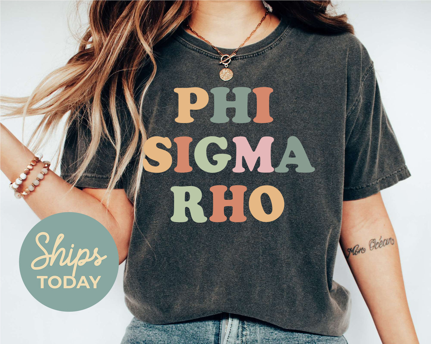 Phi Sigma Rho Bright and Colorful Sorority T-shirt _ 3477g