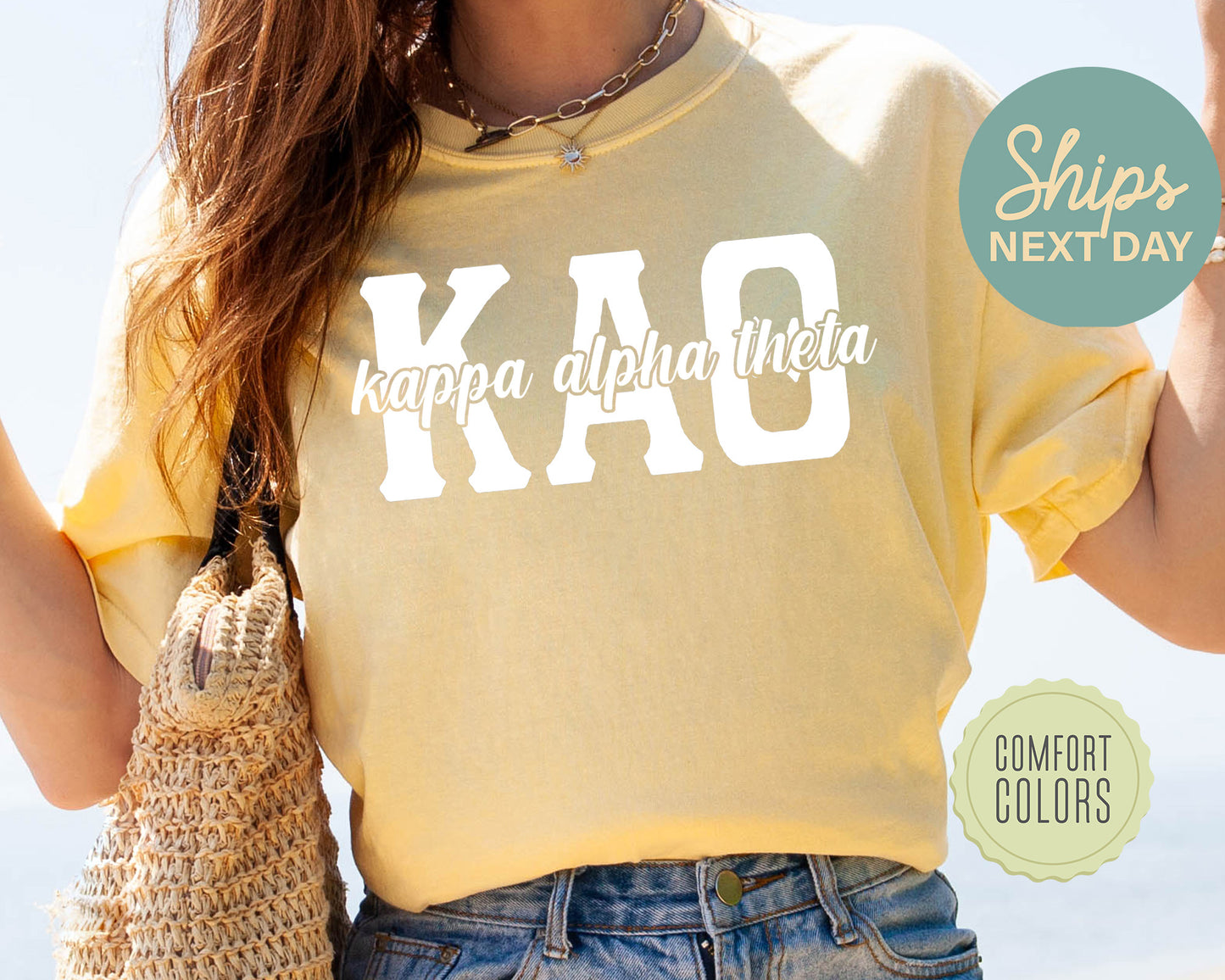 Kappa Alpha Theta Sliced White Letters Comfort Colors Sorority T-shirt _ 2253g
