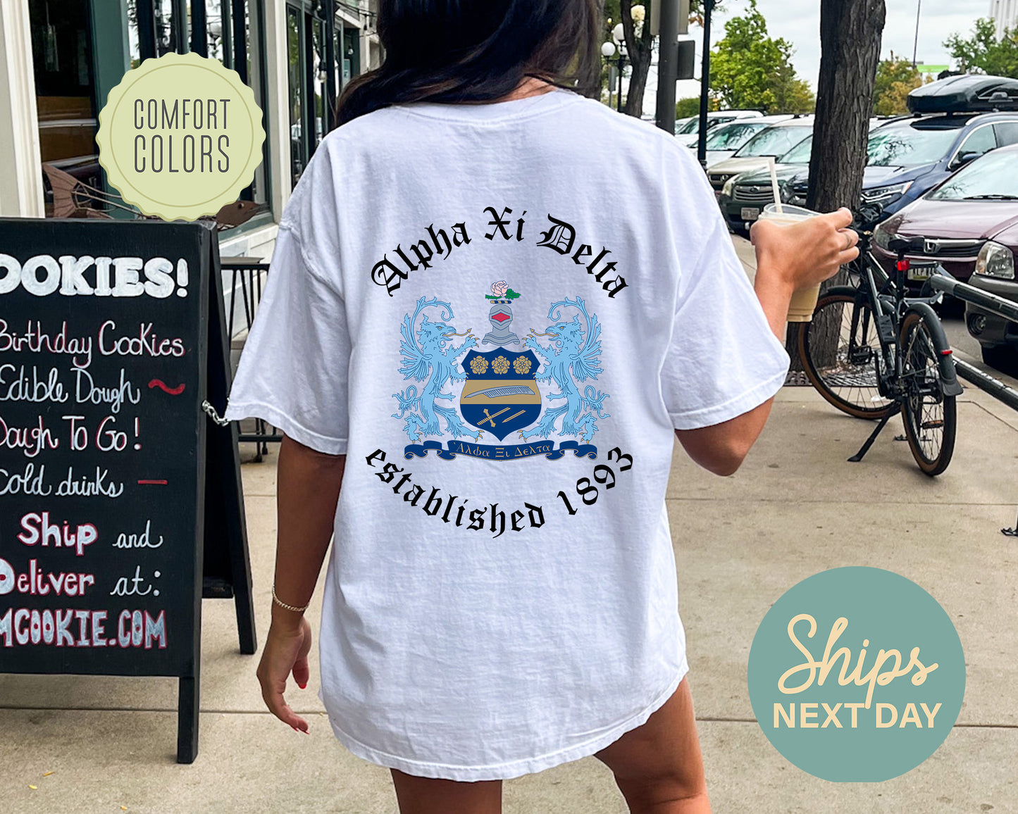 Alpha Xi Delta Old English Crest Comfort Colors Sorority T-shirt _ 32928g