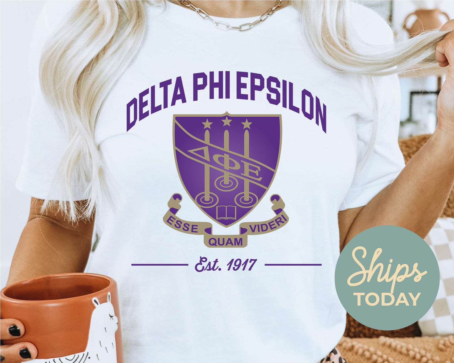 Delta Phi Epsilon Loyalty Crest Sorority T-shirt _ 4432g