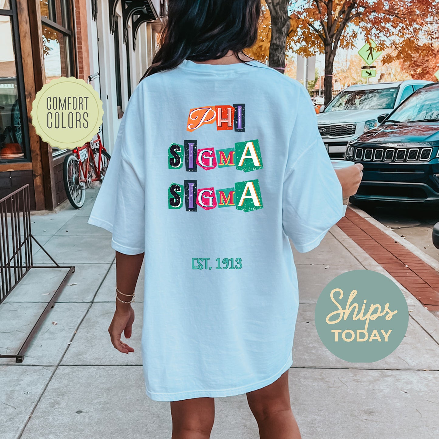Phi Sigma Sigma Letter Cuts Comfort Colors Sorority T-shirt _ 35905g