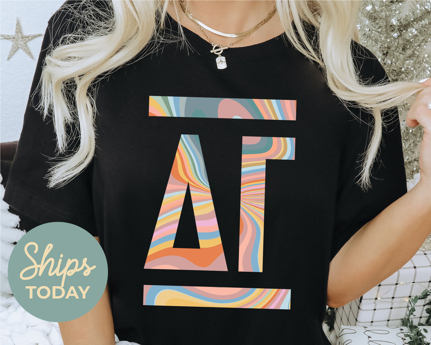 Delta Gamma Multicolor Letters Sorority T-shirt _ 30472g