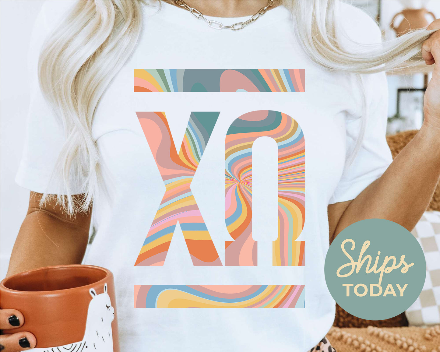 Chi Omega Multicolor Letters Sorority T-shirt _ 30470g