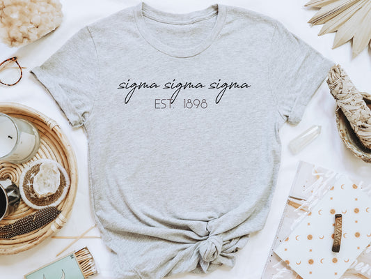 Sigma Sigma Sigma Black Calligraphy Sorority T-shirt _ 2340g