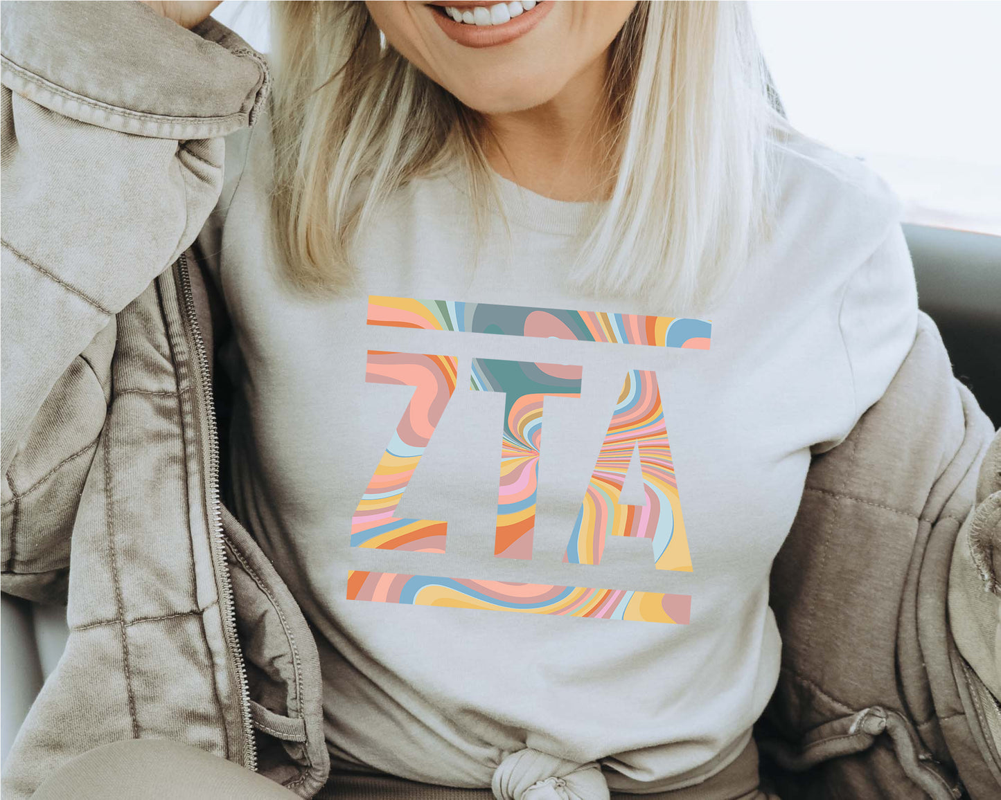 Zeta Tau Alpha Multicolor Letters Sorority T-shirt _ 30486g
