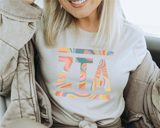 Zeta Tau Alpha Multicolor Letters Sorority T-shirt _ 30486g