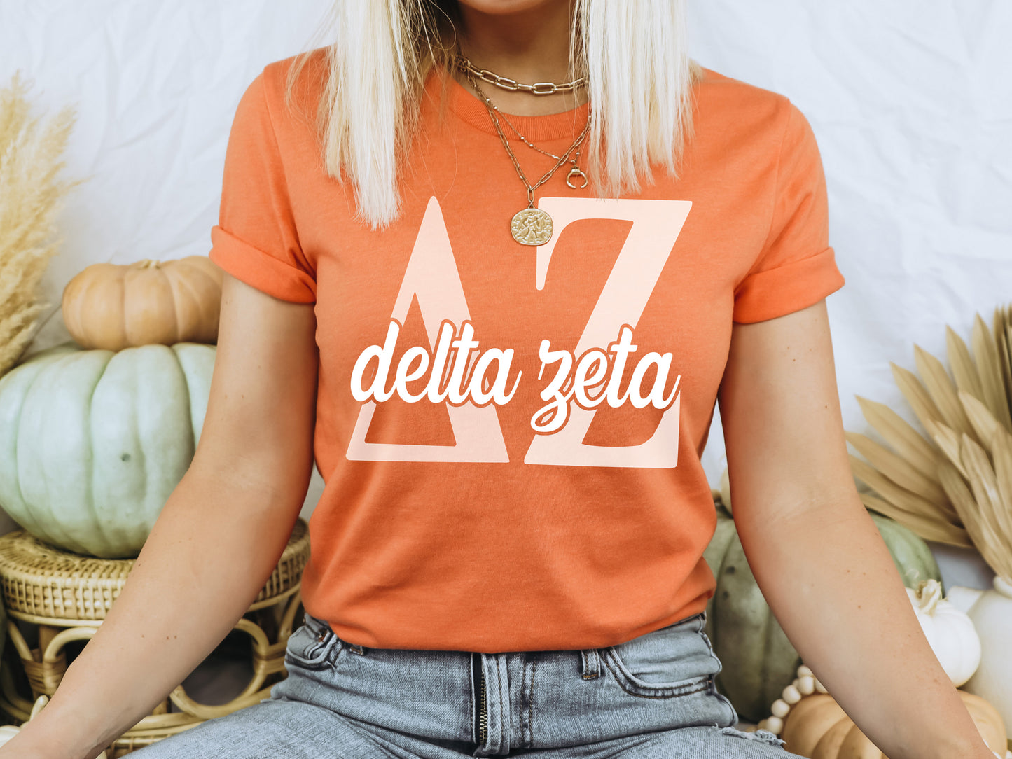 Delta Zeta Sliced White Letters Sorority T-shirt _ 2251g